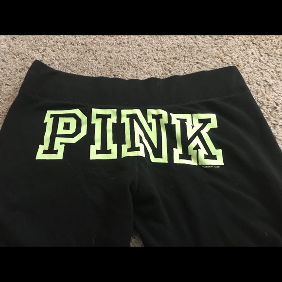 VS PINK | black and lime green sweatpants - Picture 3 of 8